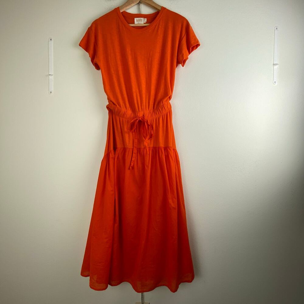 Nation LTD Azalia Midi Dress Orange Pima Cotton Short Sleeve XS - Picture 7 of 15